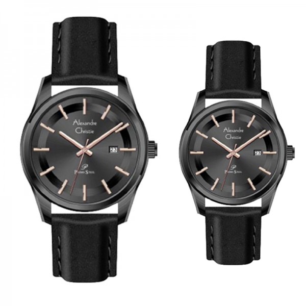 Alexandre Christie AC 1027 Full Black Rosegold Tick Leather Couple